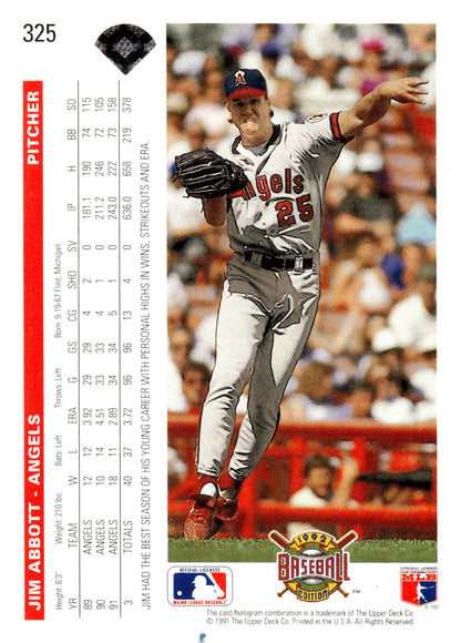 Jim Abbott 1992 Upper Deck #325 - Collector Store LLC