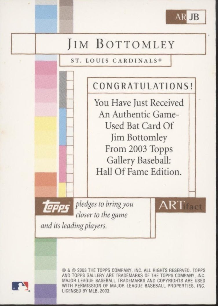 Jim Bottomley 2003 Topps Gallery Artifact Relic #ARJB - Collector Store LLC