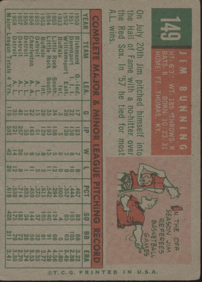Jim Bunning 1959 Topps #149 Detroit Tigers GD - Collector Store LLC