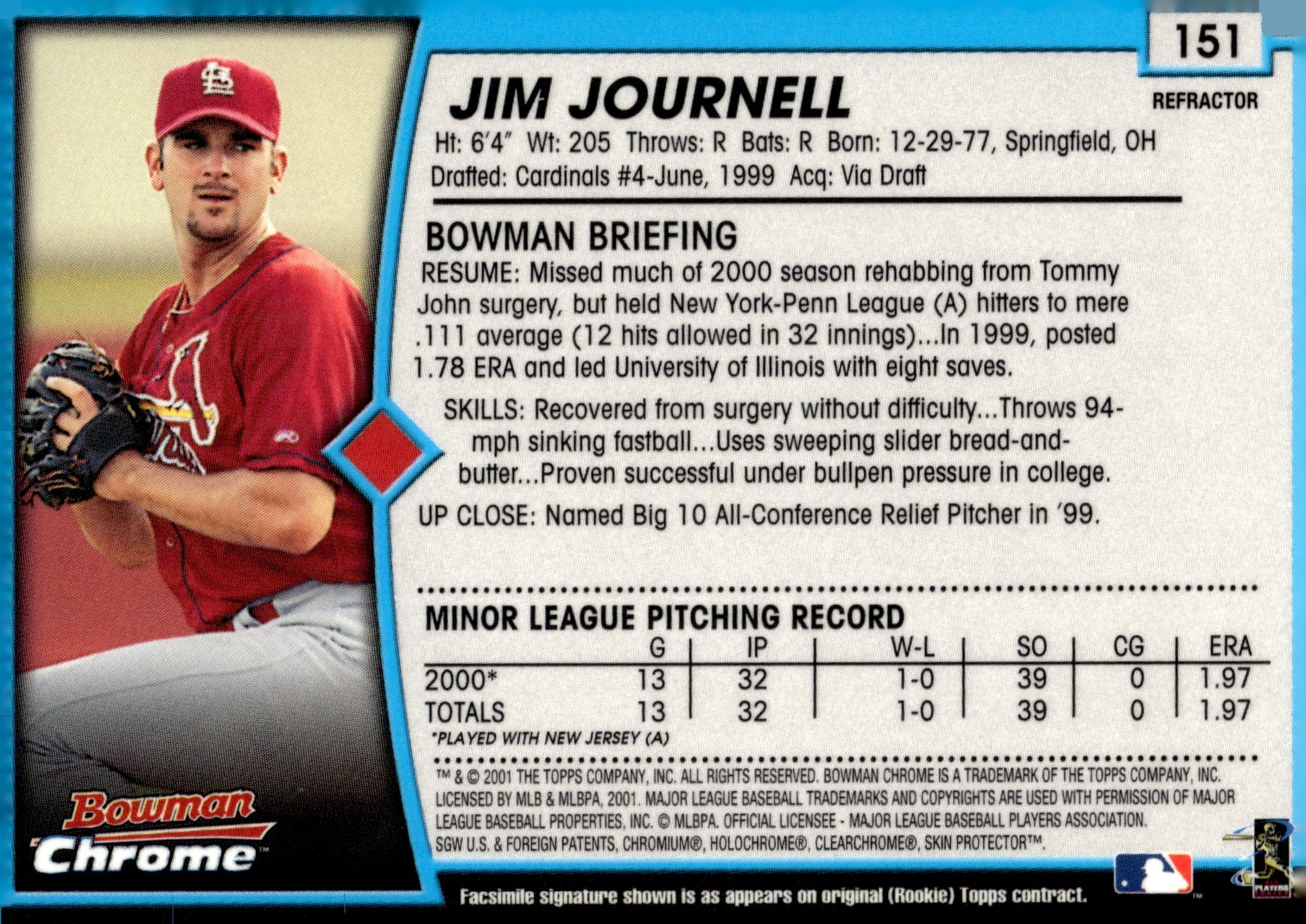 Jim Journell 2001 Bowman Chrome Refactor RC #151 - Collector Store LLC
