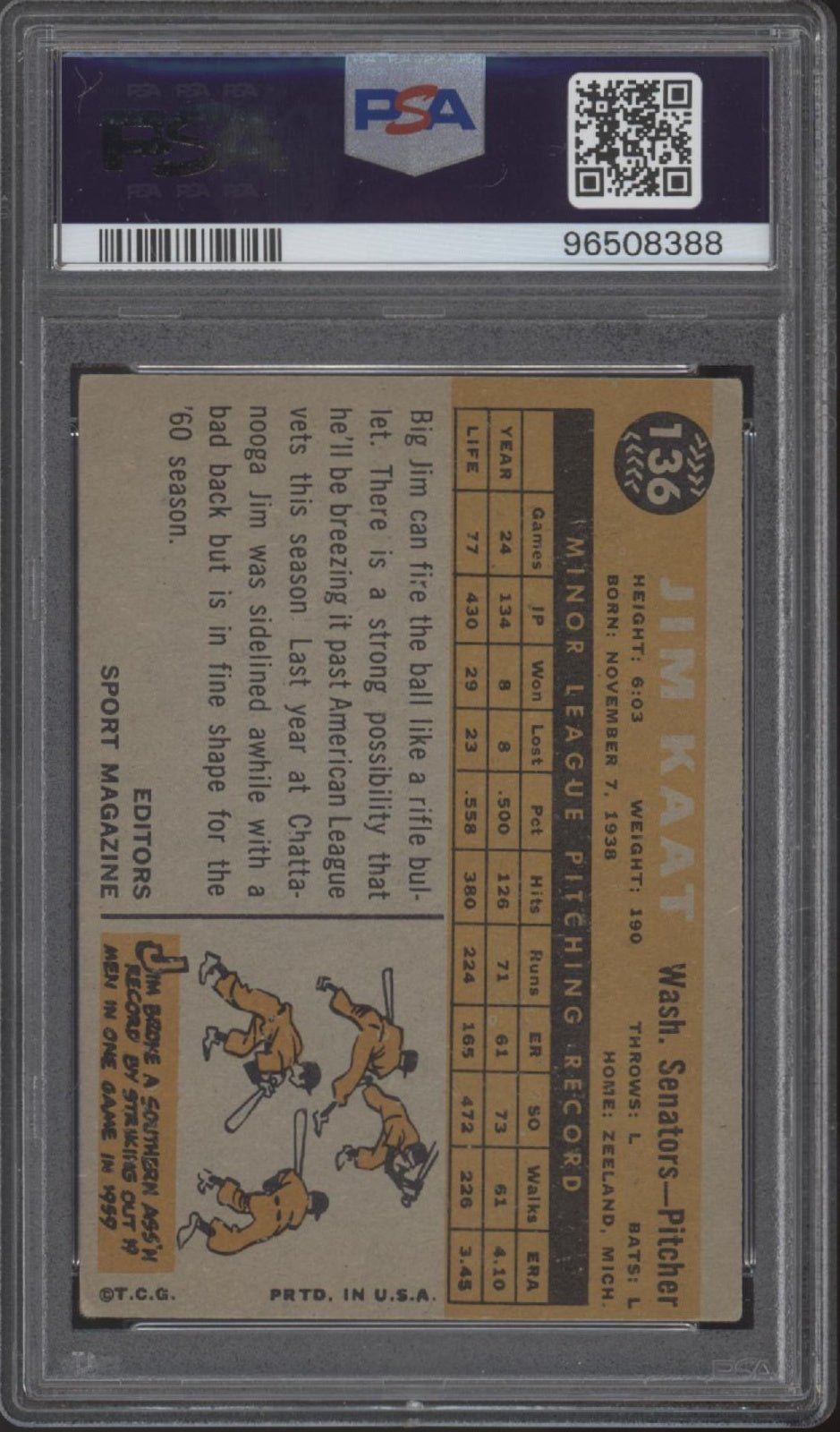 Jim Kaat 1960 Topps Rookie Star 136 PSA 3 - Collector Store LLC