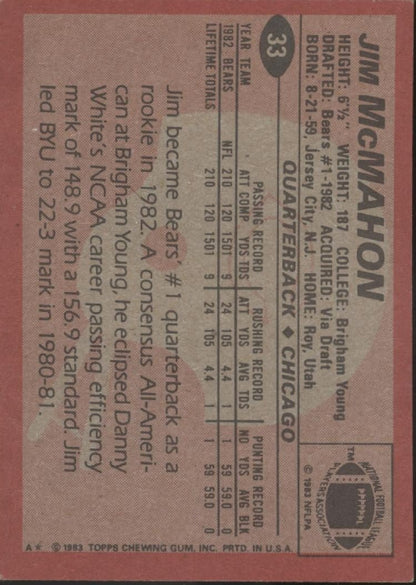 Jim McMahon 1983 Topps RC #33 - Collector Store LLC