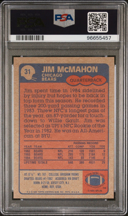 Jim McMahon 1985 Topps #31 PSA 8 - Collector Store LLC