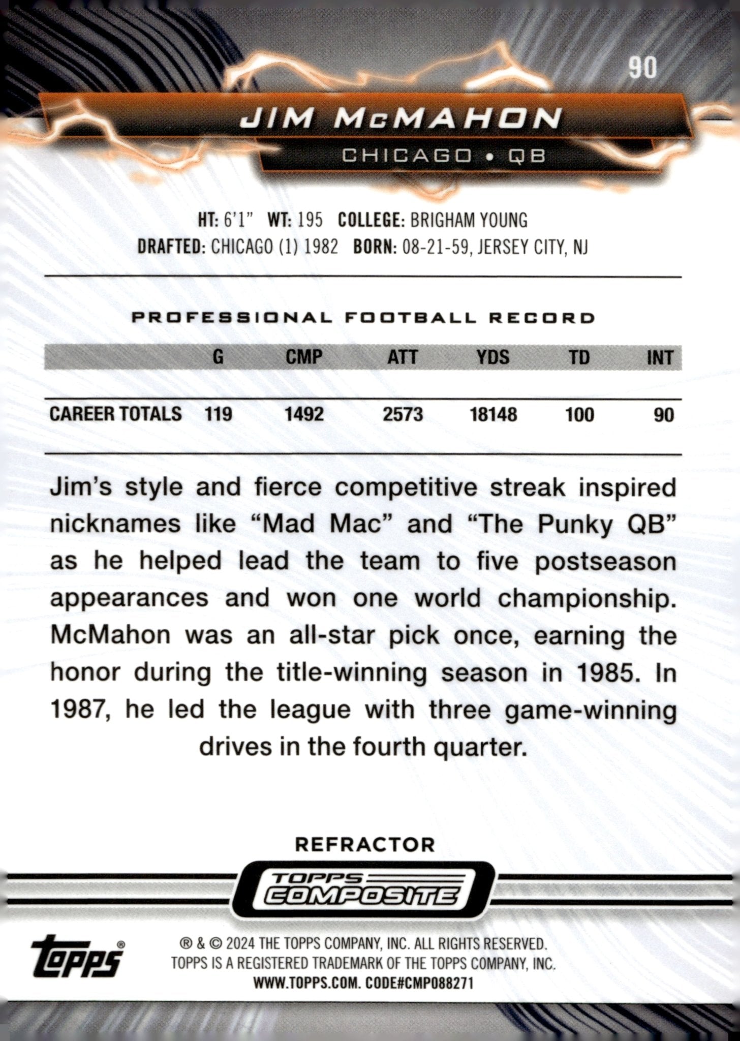 Jim McMahon 2023 Topps Composite Resurgence Refractor #90 - Collector Store LLC