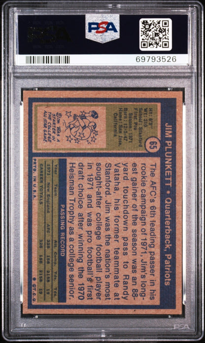 Jim Plunkett 1972 Topps #65 PSA 7 - Collector Store LLC