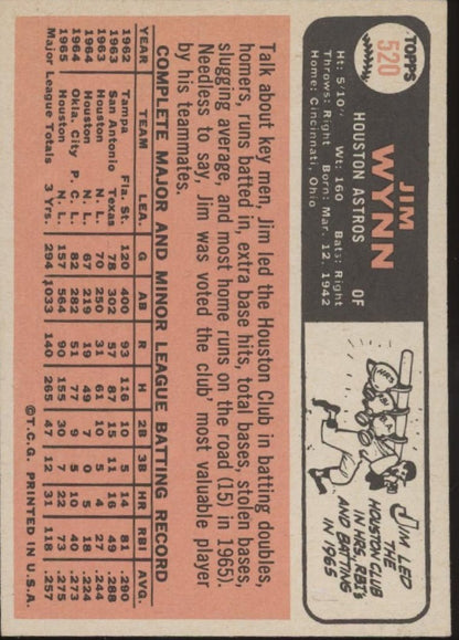 Jim Wynn 1966 Topps #520 Houston Astros EX - Collector Store LLC