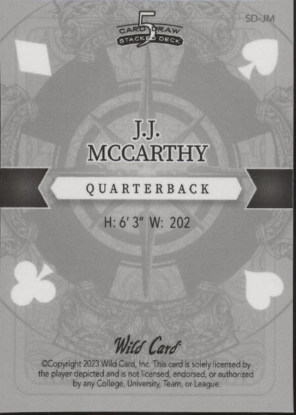JJ McCarthy 2023 Wild Card 5 Card Draw Stacked RC 3/3 #SD - JM - Collector Store LLC