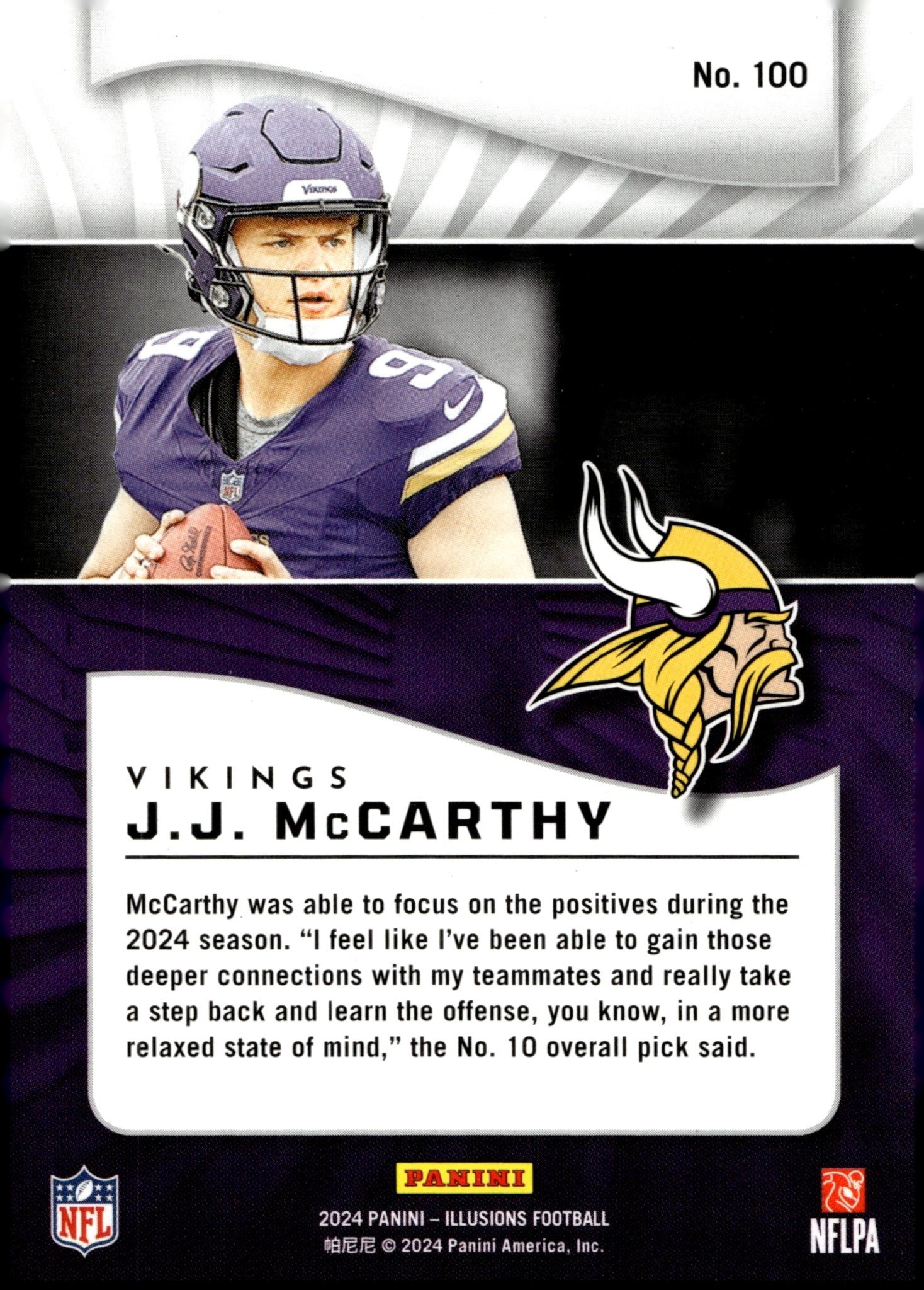 JJ McCarthy 2024 Panini Illusions Black Foil RC #100 - Collector Store LLC