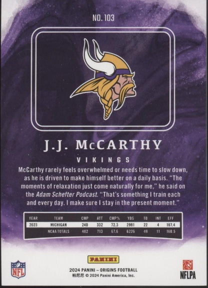 JJ McCarthy 2024 Panini Origins Holo Red RC 081/299 #103 - Collector Store LLC