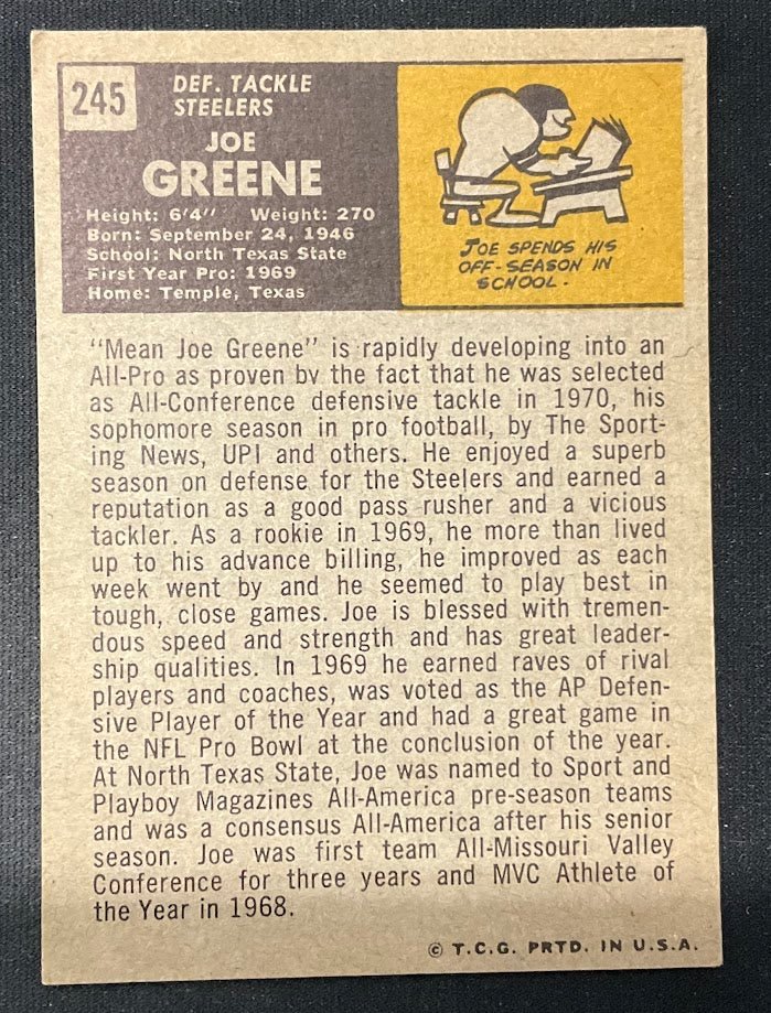 Joe Greene 1971 Topps RC #245 Pittsburgh Steelers VG - EX - Collector Store LLC