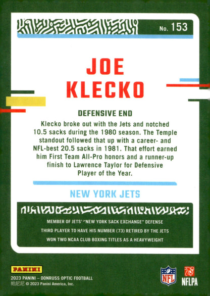 Joe Klecko 2023 Panini Donruss Optic #153 - Collector Store LLC