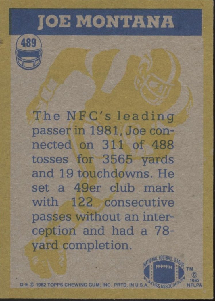 Joe Montana 1982 Topps In Action #489 San Francisco 49ers EX #2 - Collector Store LLC