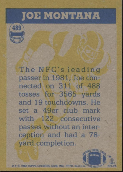 Joe Montana 1982 Topps In Action #489 San Francisco 49ers EX #3 - Collector Store LLC