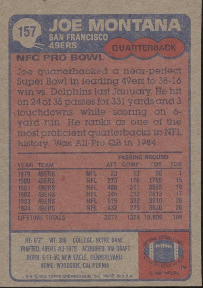 Joe Montana 1985 Topps #157 San Francisco 49ers #2 - Collector Store LLC