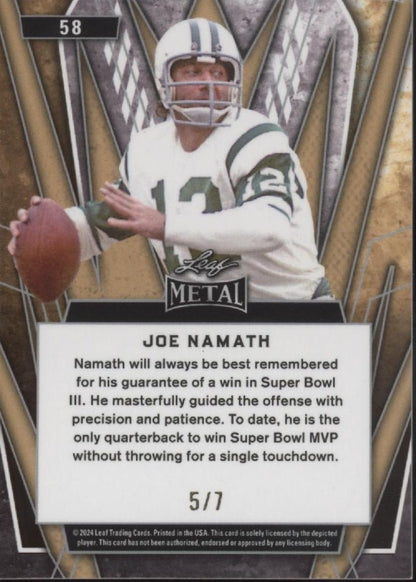 Joe Namath 2024 Leaf Metal 5/7 #58 - Collector Store LLC