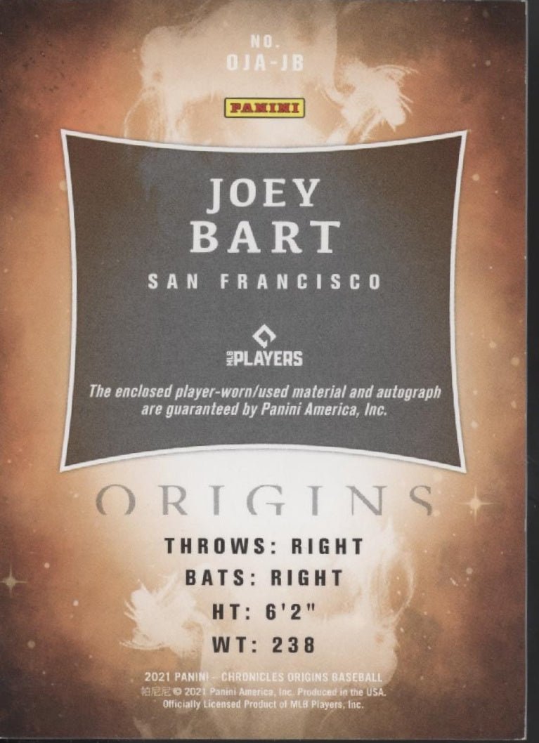 Joey Bart 2021 Panini Chronicles Origins Swatch RC Auto 11/25 OJA - JB - Collector Store LLC