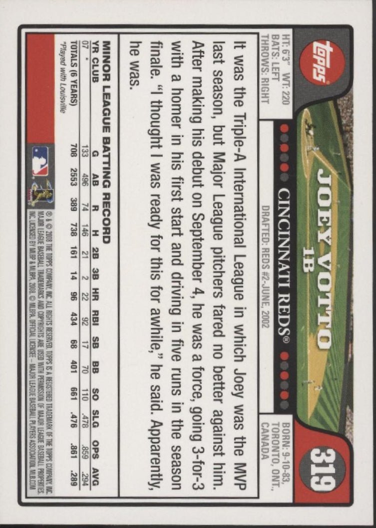 Joey Votto 2008 Topps RC 319 5 - Collector Store LLC