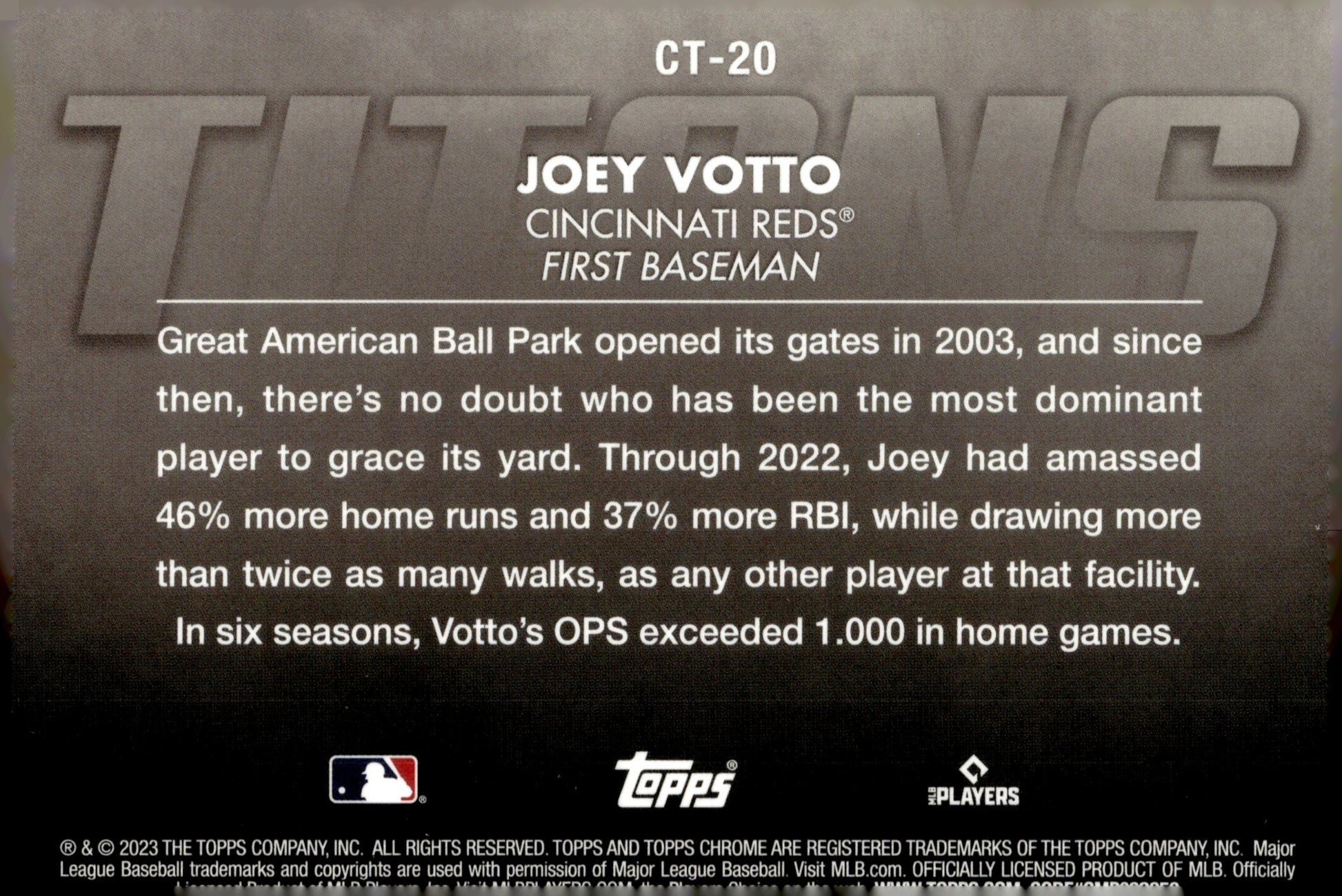 Joey Votto 2023 Topps Chrome Titans CT - 20 - Collector Store LLC