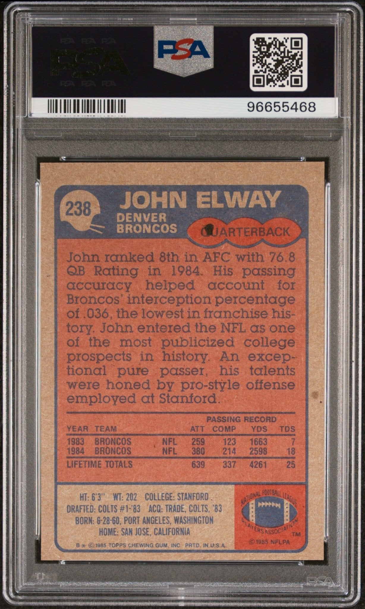 John Elway 1985 Topps #238 PSA 6 - Collector Store LLC