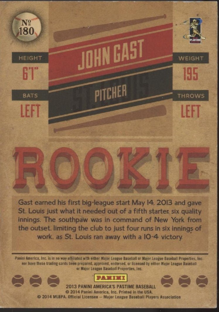 John Gast 2013 Panini American's Pastime RC 082/125 #180 - Collector Store LLC