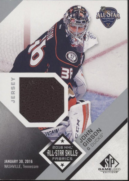 John Gibson 2016 - 17 Upper Deck SP Game - Used All Star Skills Fabrics Swatch ASGI - Collector Store LLC