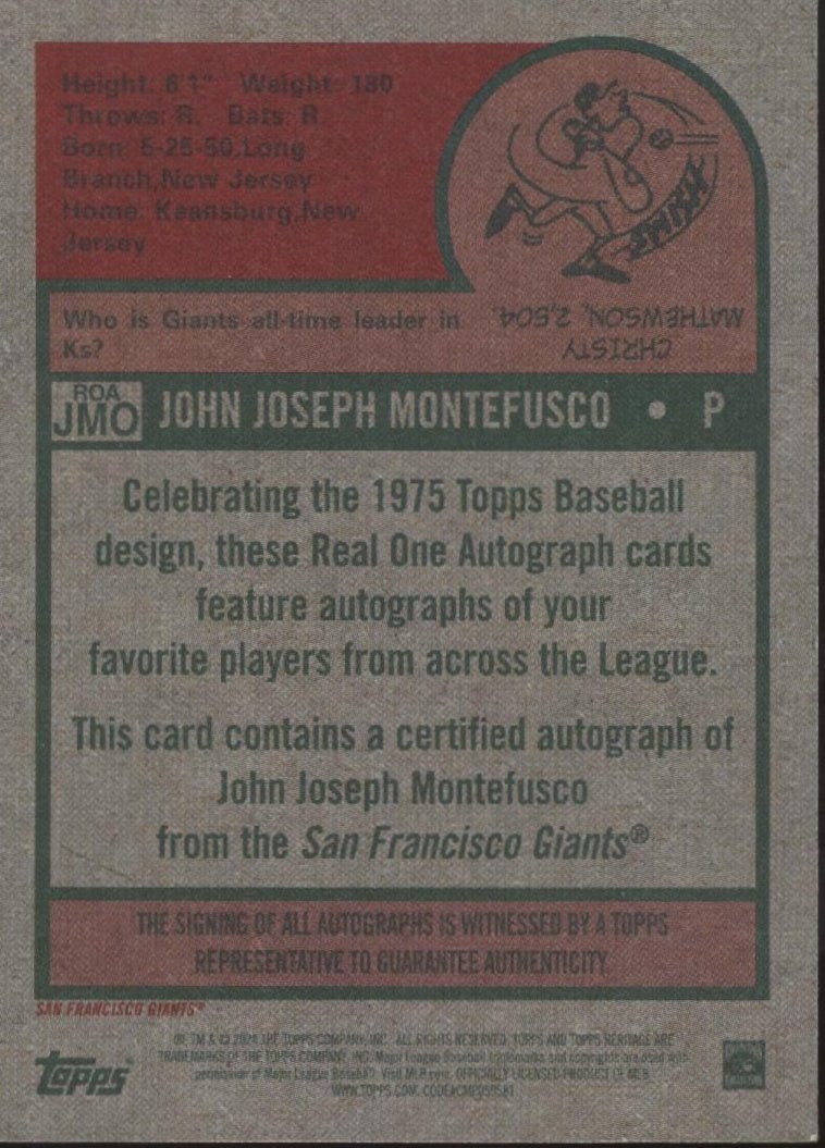 John Montefusco 2024 Topps Heritage Auto #ROA - JMO - Collector Store LLC