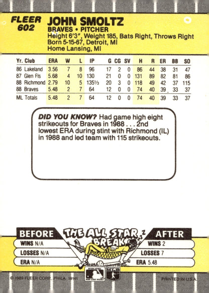 John Smoltz 1989 Fleer 602 - Collector Store LLC