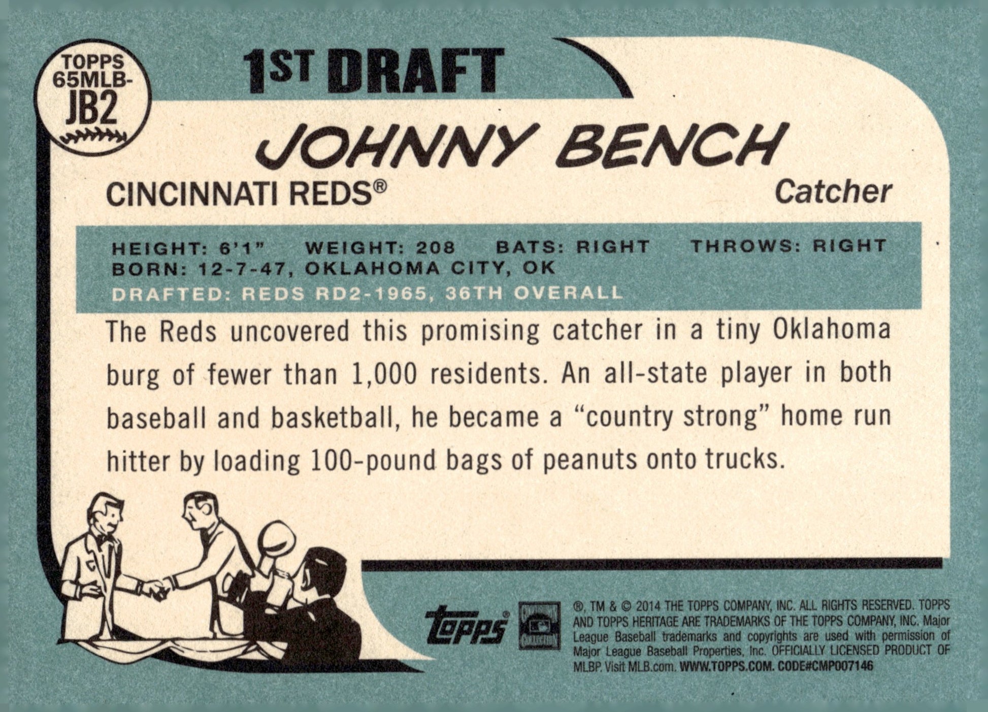 Johnny Bench 2014 Topps Heritage 1st Draft 65MLB - JB2 - Collector Store LLC