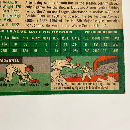 Johnny Lipon 1954 Topps 19 Baltimore Orioles VG - EX 3 - Collector Store LLC