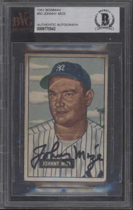 Johnny Mize 1951 Bowman #50 with Beckett Authentic Autograph - Collector Store LLC