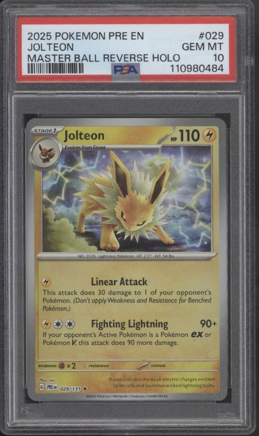 Jolteon Pokemon Prismatic Evolutions Master Ball Reverse Holo 029 PSA 10 - Collector Store LLC