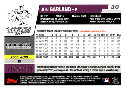 Jon Garland 2006 Topps 1467/2006 #30 - Collector Store LLC