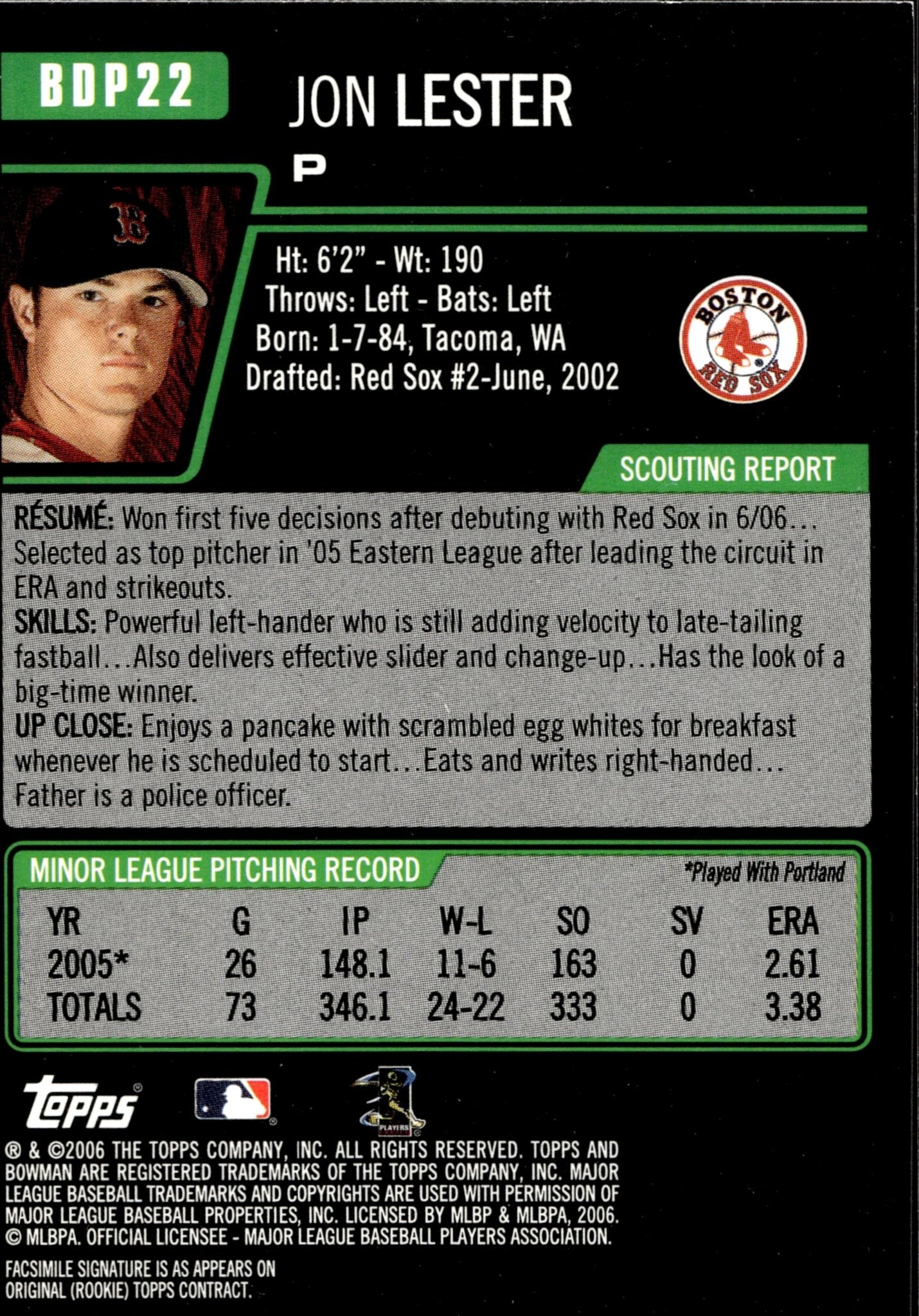 Jon Lester 2006 Bowman RC BDP22 1 - Collector Store LLC