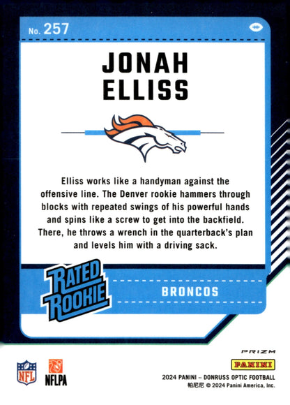 Jonah Elliss 2024 Panini Donruss Optic Rated Rookie Blue Scope Prizm RC 257 - Collector Store LLC