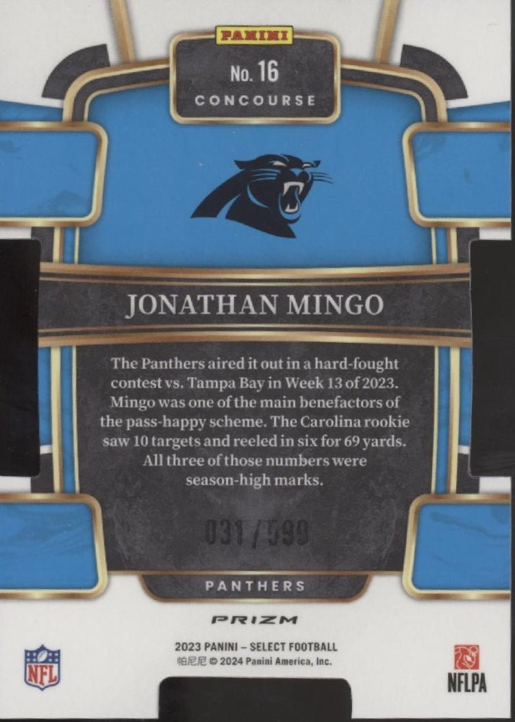 Jonathan Mingo 2023 Panini Select Die - Cut Lime Green Prizm RC 031/599 #16 - Collector Store LLC