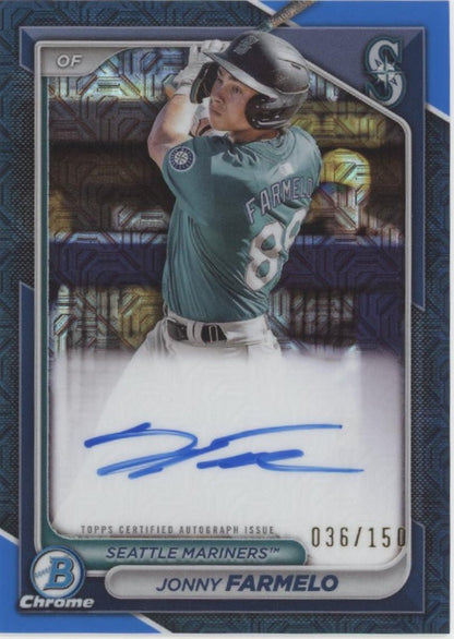 Jonny Farmelo 2024 Bowman Chrome Blue Mojo Refractor Auto 036/150 #BMA - JF - Collector Store LLC