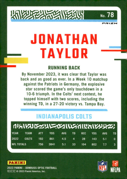 Jonthan Taylor 2023 Panini Donruss Optic Prizm #78 - Collector Store LLC