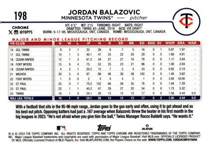 Jordan Balazovic 2024 Topps Chrome Ray Wave Refractor RC 198 - Collector Store LLC