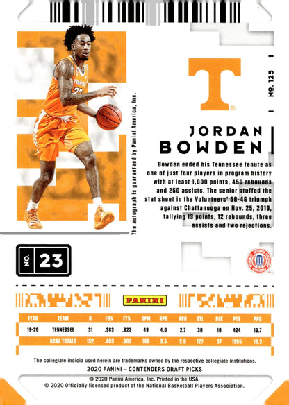 Jordan Bowden 2020 Panini Contenders Draft Picks Game Ticket Red RC Auto #125 - Collector Store LLC