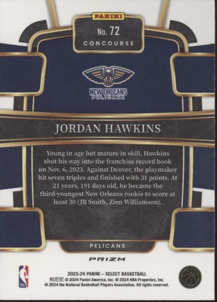 Jordan Hawkins 2023 - 24 Panini Select Tiger Wave Prizm RC #72 - Collector Store LLC