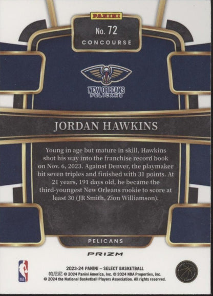 Jordan Hawkins 2023 - 24 Panini Select Tiger Wave Prizm RC #72 - Collector Store LLC