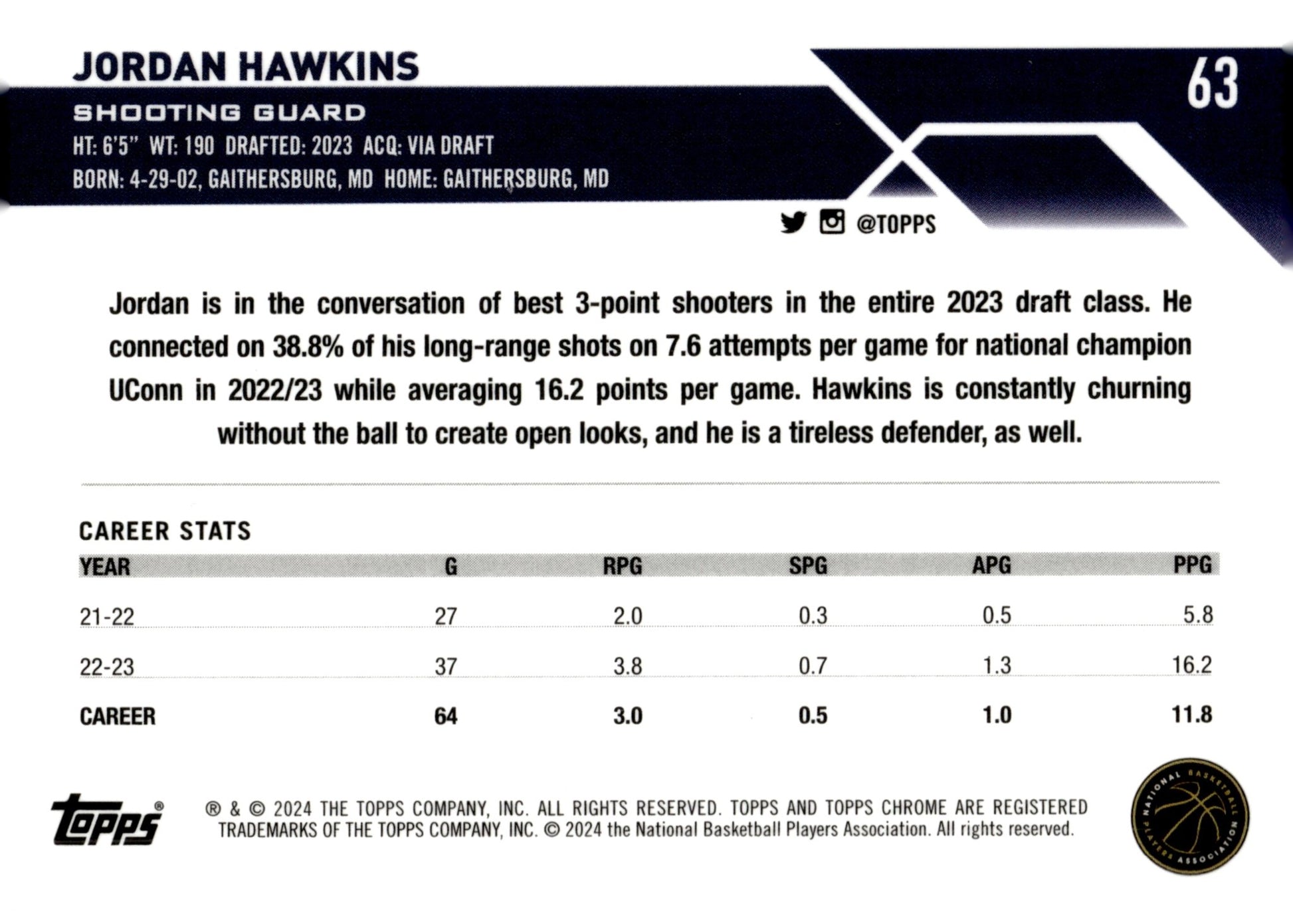 Jordan Hawkins 2024 Topps Chrome RC #63 - Collector Store LLC