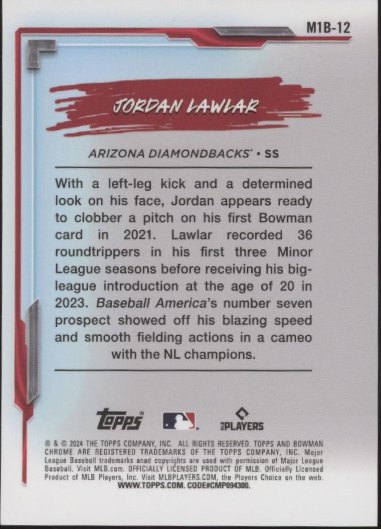 Jordan Lawlar 2024 Bowman Chrome My 1st Bowman Gold Mojo Refractor RC 34/50 - Collector Store LLC