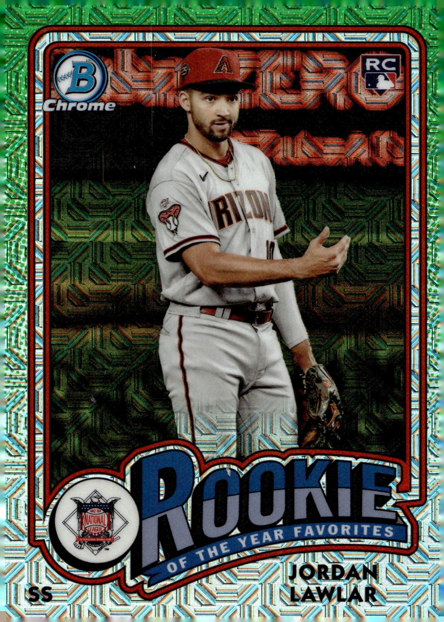 Jordan Lawlar 2024 Bowman Chrome Rookie of the Year Favorites Green Mojo RC #3 - Collector Store LLC