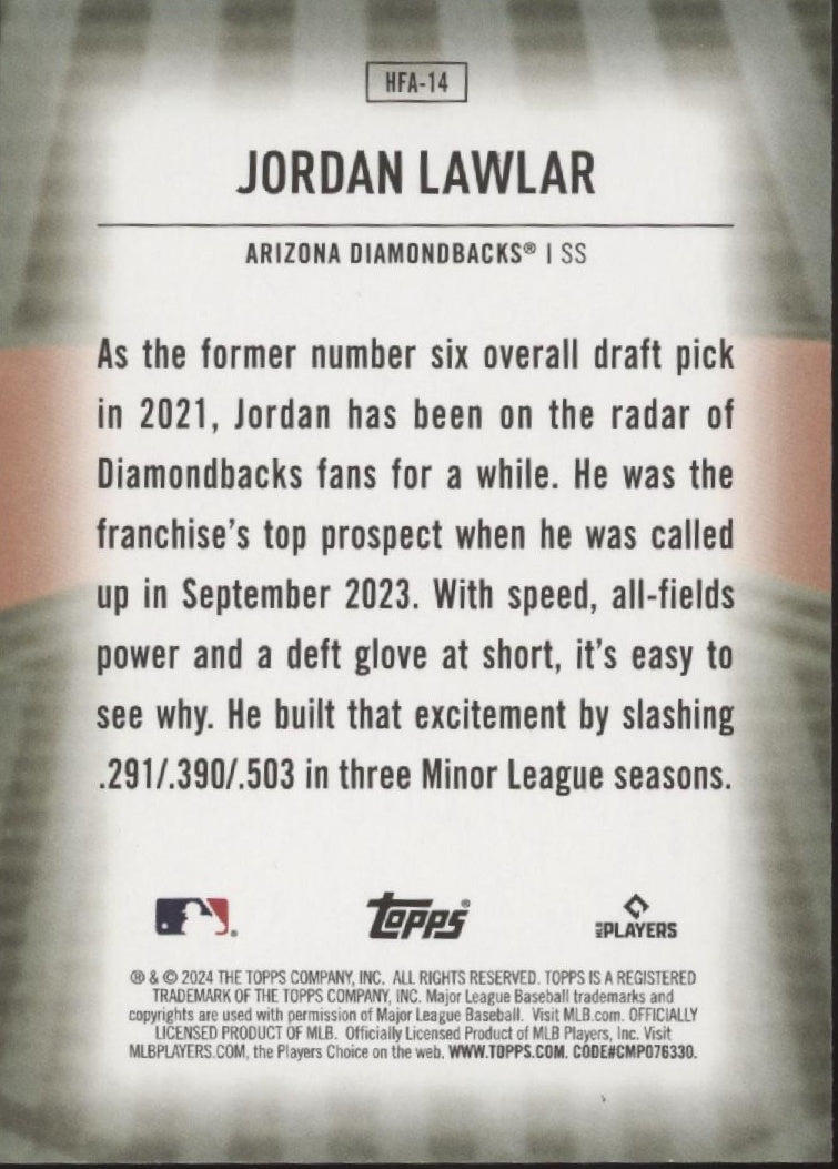 Jordan Lawlar 2024 Topps Home Field Advantage RC #HFA - 14 - Collector Store LLC
