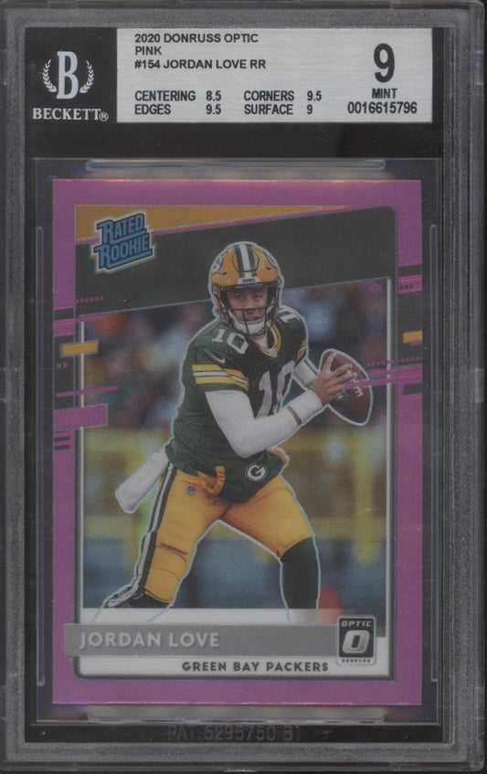 Jordan Love 2020 Panini Donruss Optic Rated Rookie Pink Prizm RC #154 Beckett 9 - Collector Store LLC