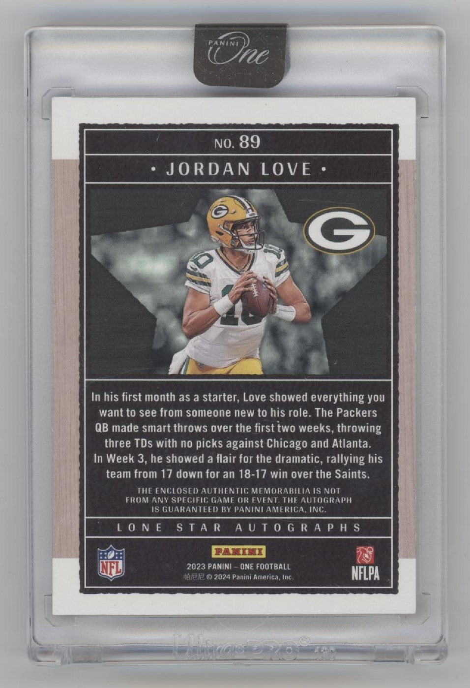 Jordan Love 2023 Panini One Lone Star Autographs Bronze Swatch Auto 22/25 #89 - Collector Store LLC