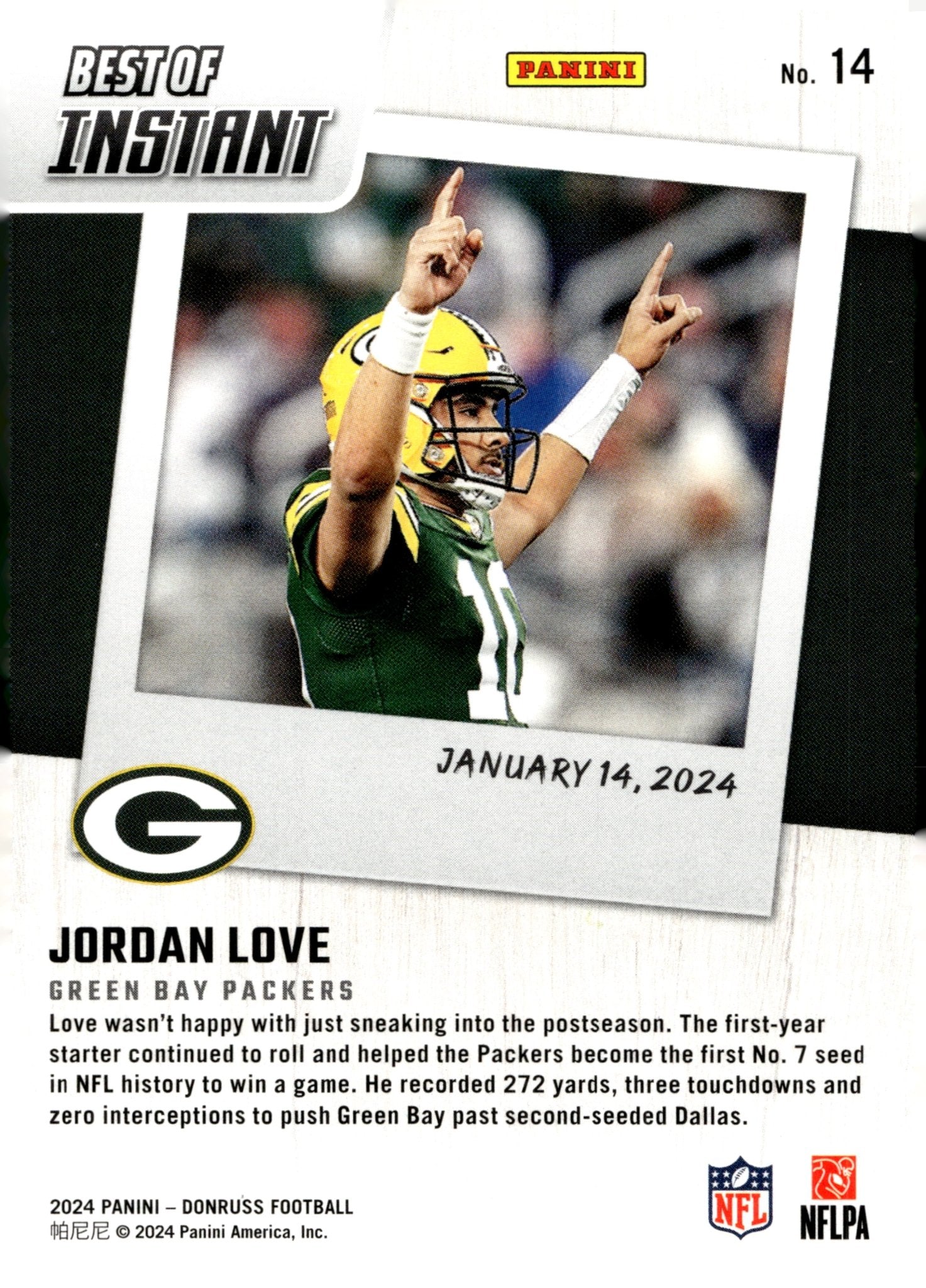 Jordan Love 2024 Panini Donruss Best of Instant #14 - Collector Store LLC