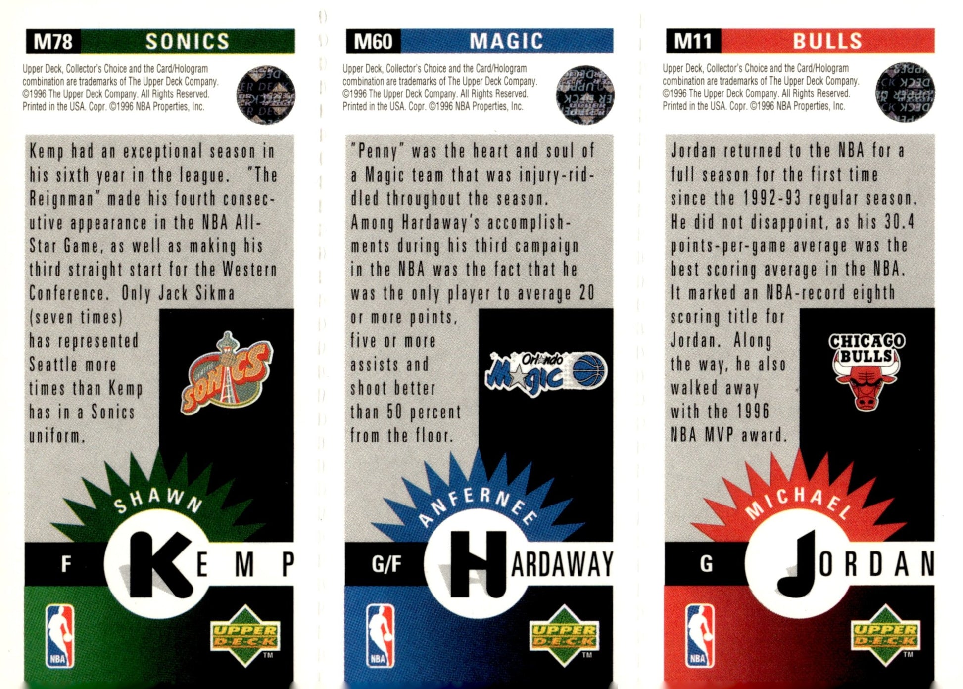 Jordan M11 / Hardaway M60 / Kemp M78 1996 - 97 Upper Deck Collector's Choice #2 - Collector Store LLC