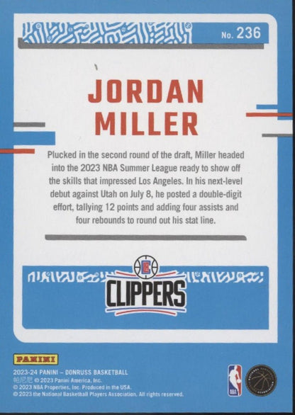 Jordan Miller 2023 - 24 Panini Donruss Rated Rookie Orange Laser 236 - Collector Store LLC